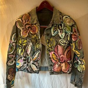 Nonnel + Nitruc Hand Painted Denim Jacket on Kit from the Kloth Size S NWT